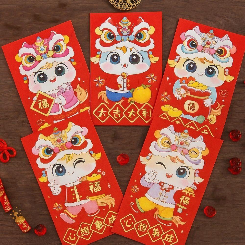6pcs Chinese 2026 New Year Red Envelope Cartoon Spring Festival Envelope  New Year Gift