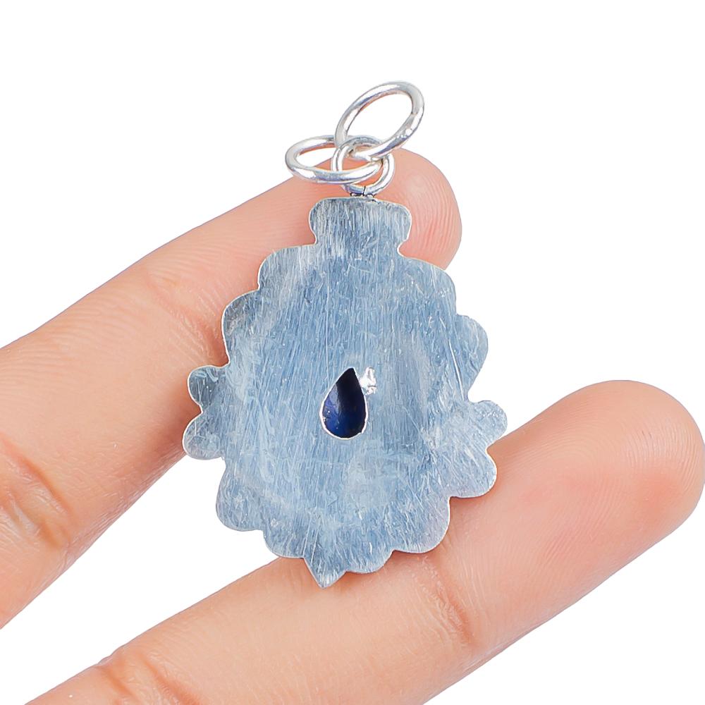 Natural Lapis Lazuli Gemstone 925 Sterling Silver Bohemian Handmade Pendant 1.55" Necklace For Women PP-25-23