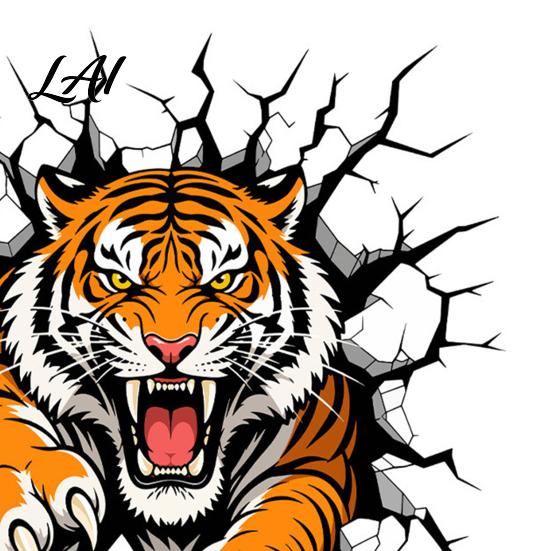 Easy Apply Wall Coverings 3D Tiger Stickers Peel And Stick Roaring Decals Removable PVC Vinyl Stickers Art Mural Decor Realistic Cracked