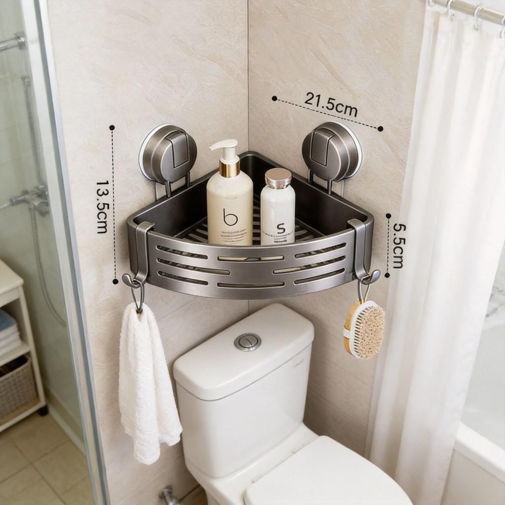 Abs Suction Cup Triangle Bathroom Shelf With Hooks For Home Organization And Storage