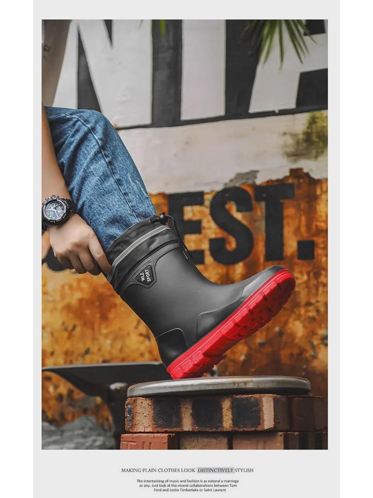 Bottes de Pluie en Caoutchouc Imperméables et Antidérapantes pour Hommes, Style Coréen Tendance, Pêche et Extérieur