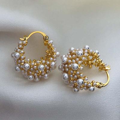 Vintage Gold Color Irregular Pearl Earrings For Women Elegant Metal Hollow Flower Basket Personality Earrings Wedding Zircon