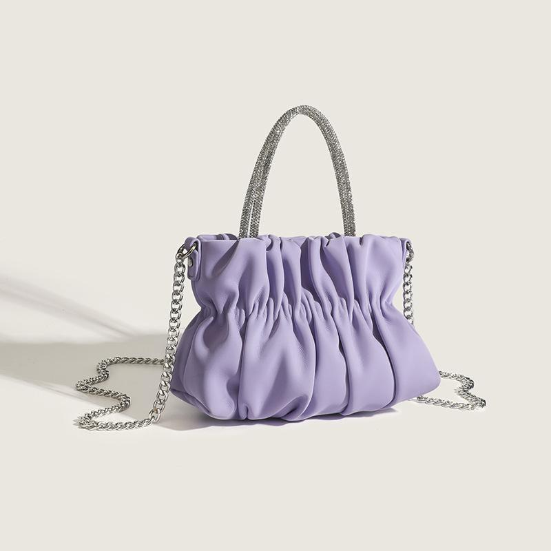 Rhinestone Handheld Shoulder Bag Women'S Summer New Celebrity Party Pleated Cloud Chain Messenger Bag Fashionable And Versatile