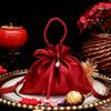 10pcs Red Drawstring Bags for Candies Featuring Pearls and Tassels for Wedding Birthdays Holiday Parties Banquets Gift Packaging