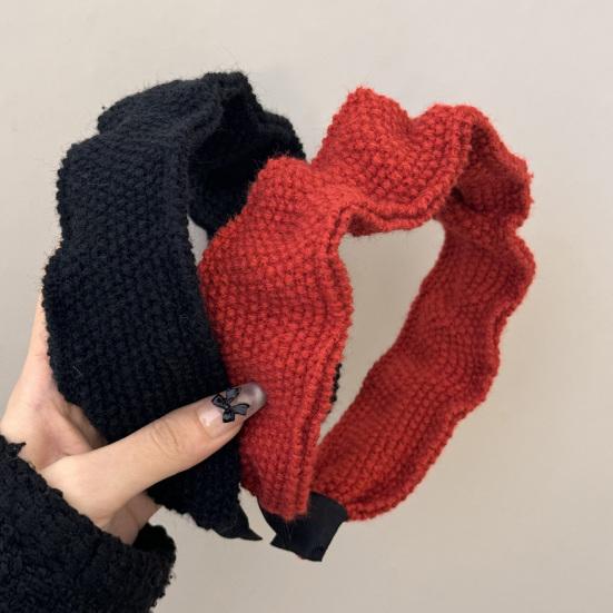 Hair Hoop Non-Pressing Design Soft Knit Headband Wide Pleated High Hair Accessory Crown Autumn Winter