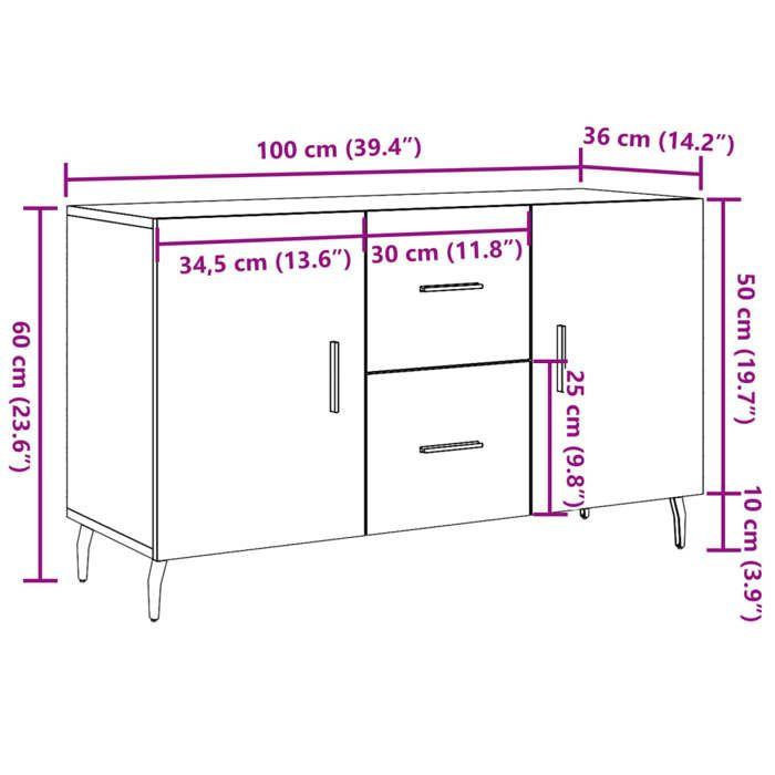 VidaXL Buffet vieux bois 100x36x60 cm bois d'ingénierie, meuble de rangement, meuble de rangement de cuisine, meuble de 857322