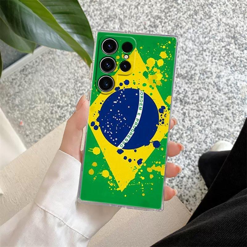 Brazil Football Brazilian Flag Phone Case S25Ultra For Samsung Galaxy S25 S24 S23 S21 Ultra S20 FE S22 Plus A35 A55 Clear Cover