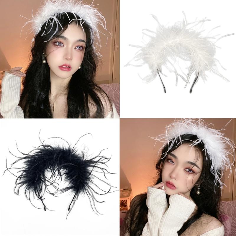 Girls Headband Scrunchies Feather Design Hair Hoops for Special Events Stage Show Plain Color Gorgeous Hair Accessories