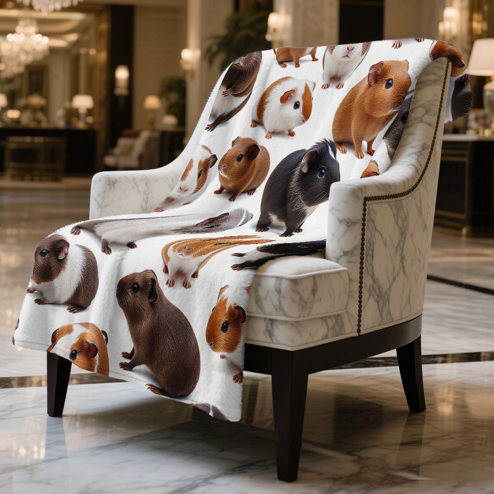 Cute Guinea Pig Animals Pattern Throw Blanket - Whimsical Pet Motif Cozy Soft Thick Accent for Home Office Sofa Camping