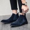 Men's Plus Size High-Top Suede Chelsea Boots, Pointed Toe, Short, for Autumn/Winter.