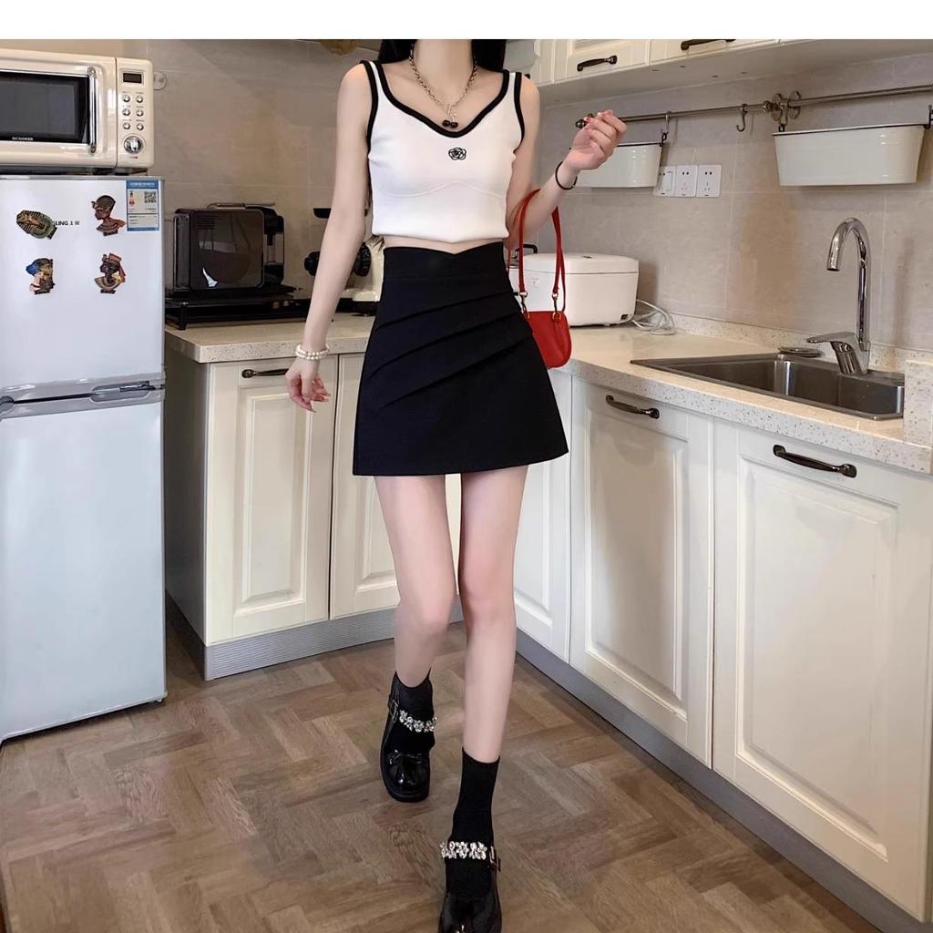 Vår 2024 Hög midja Plisserad A-linje Minikjol - Koreansk stil