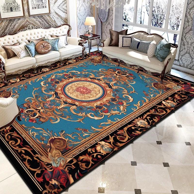 Perskie Luksusowe Duże Dywany do Salonu Czarny Nadruk Dekoracja Zmywalne Składane Dywaniki Sypialnia Przyłóżkowe Antypoślizgowa Mata Podłogowa