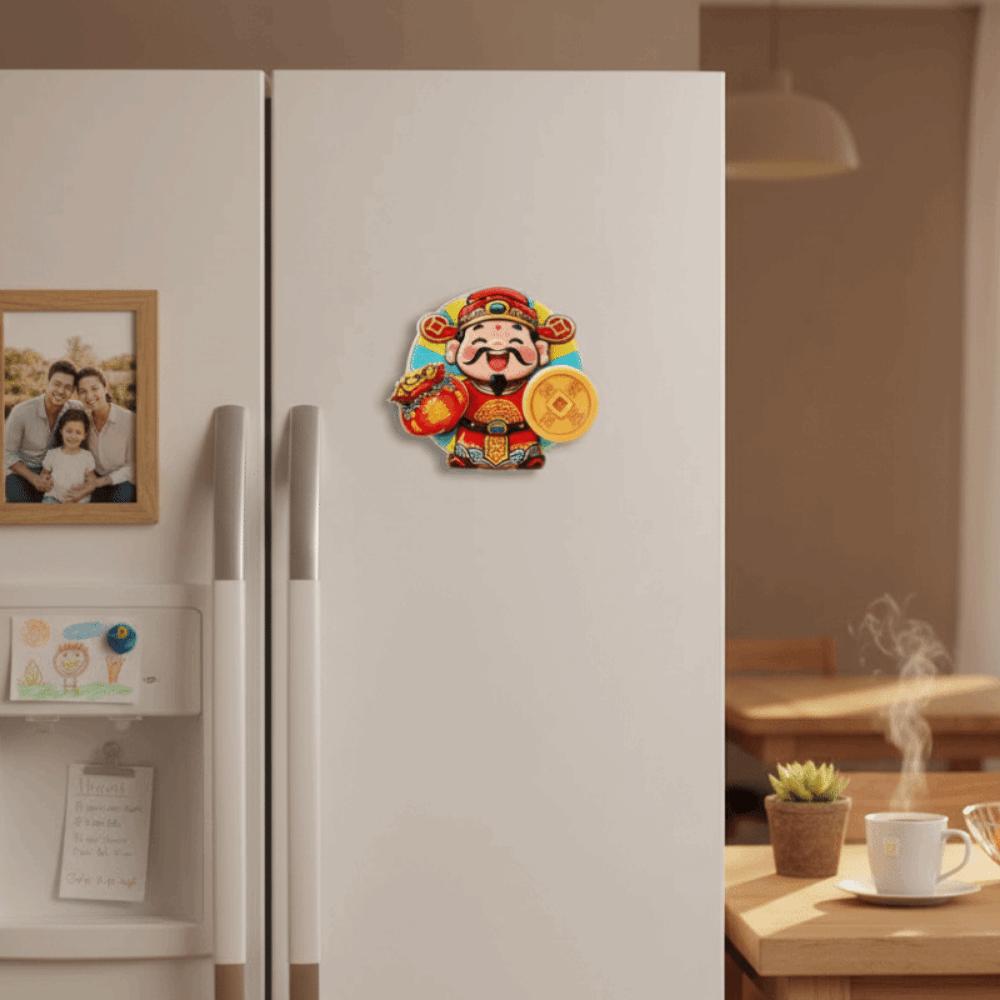 3D Rotating Refrigerator Magnets Cartoon Handmade New Year Magnetic Sticker God of Wealth Traditional Horse Year Fridge Magnets