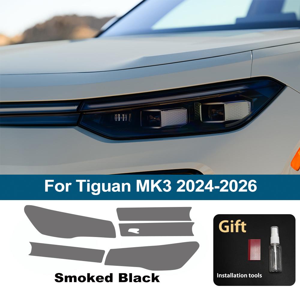 Smoke Black Pre Cut Car Headlight Protective Film For Volkswagen Tiguan MK3 5N MK2 Anti-Scratch High-Gloss Auto Vinyl Wrap Film