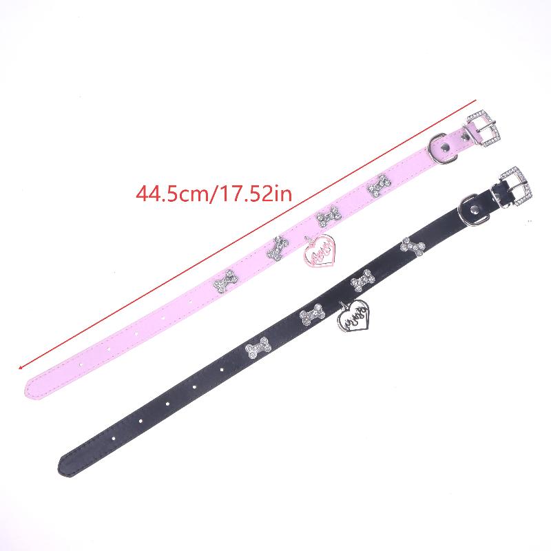 Y2K Bling Rhinestones Dog Bone Hollow Heart Charm Choker Trendy Punk PU Leather Necklace Sweet Cool Girls Jewelry Accessories