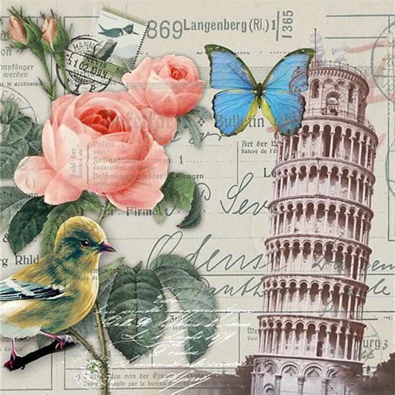 Pittura Diamante 5D Fai da Te Torre Eiffel Ricamo Diamante Fiore Punto Croce Trapano Tondo Quadrato Completo Artigianato Manuale Decorazione Casa Regalo
