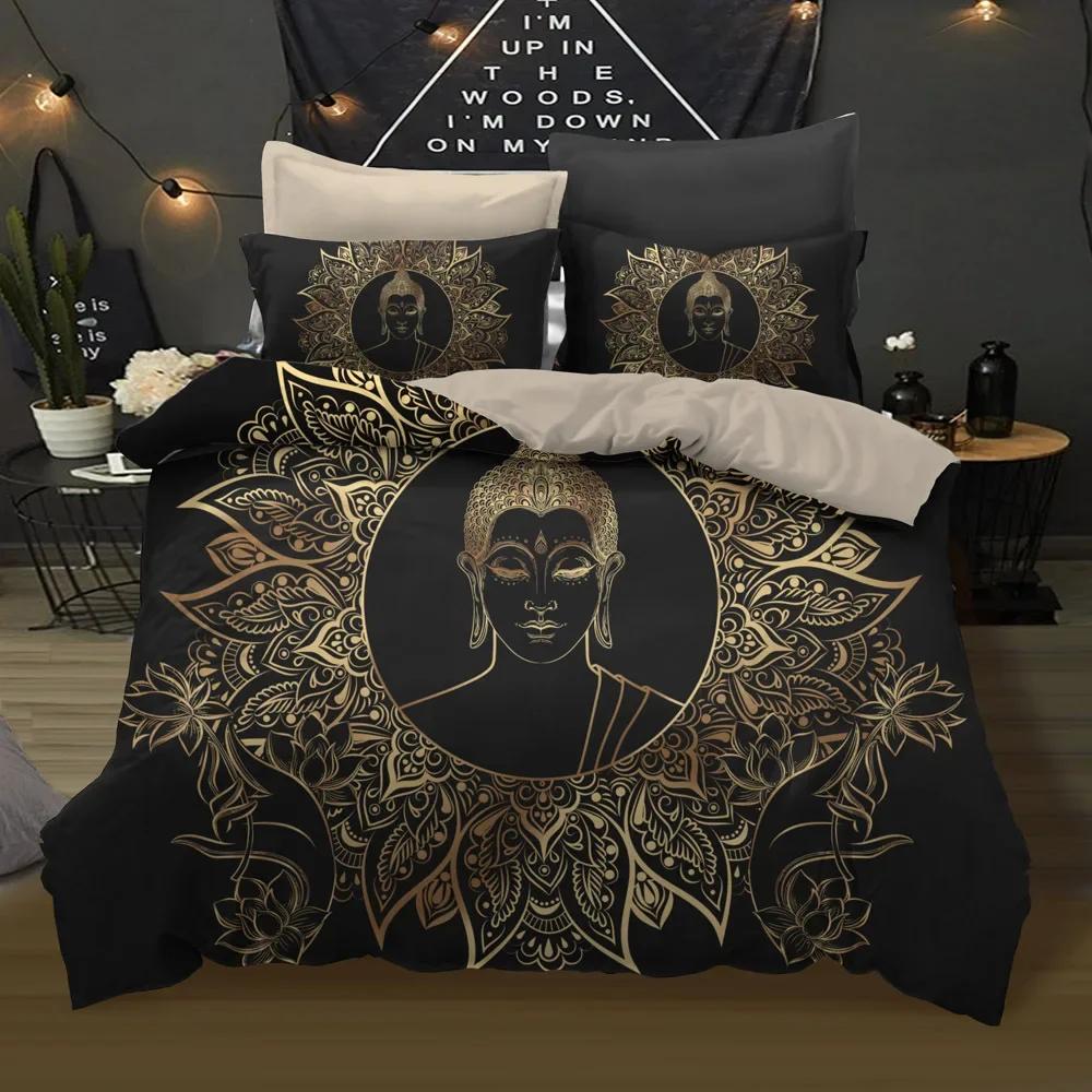 Comforter 100% Bamboo Fiber Bedding Set Pillow Cases Golden Buddha Bed Sets Western 3 Pc Super King 260X220 Home Textile