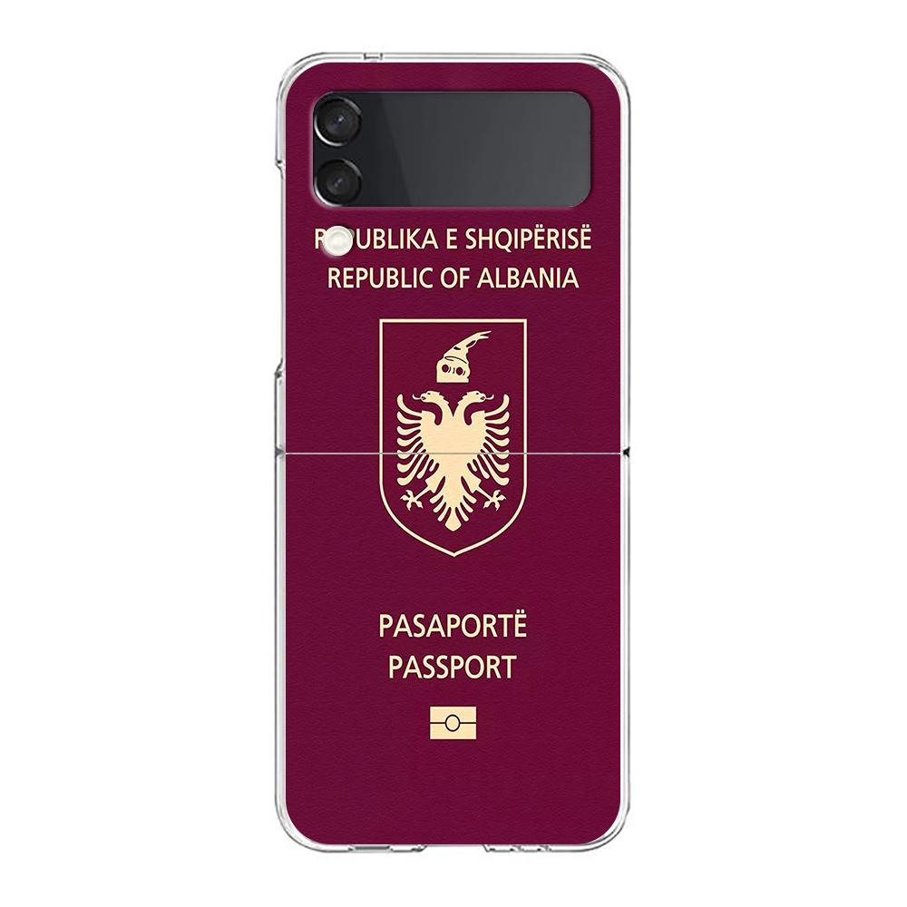 Phone Cover For Samsung Galaxy Z Flip 6 5 4 Case Transparent For Samsung Z Flip 3 Hard PC Foldable Shell Albania Passport Capas