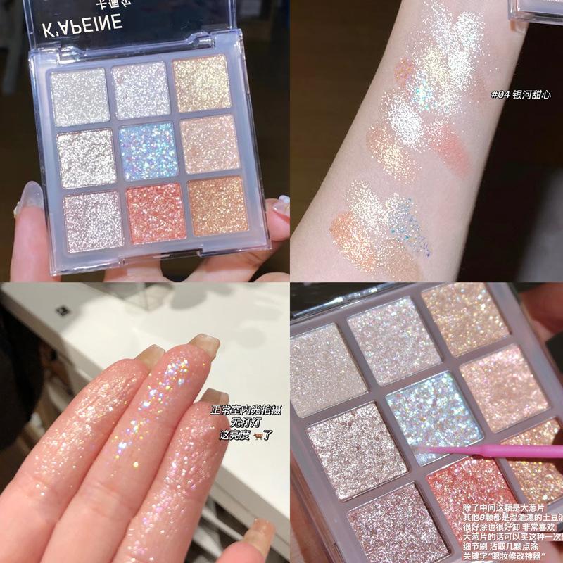 9 Farben Glitzer-Schneeflocken-Lidschatten-Palette Diamant-Flash-Highlighter Aufhellender Lidschatten Glänzend Liegende Seidenraupe Wasserfest Dauerhaft Schimmerndes Augen-Makeup