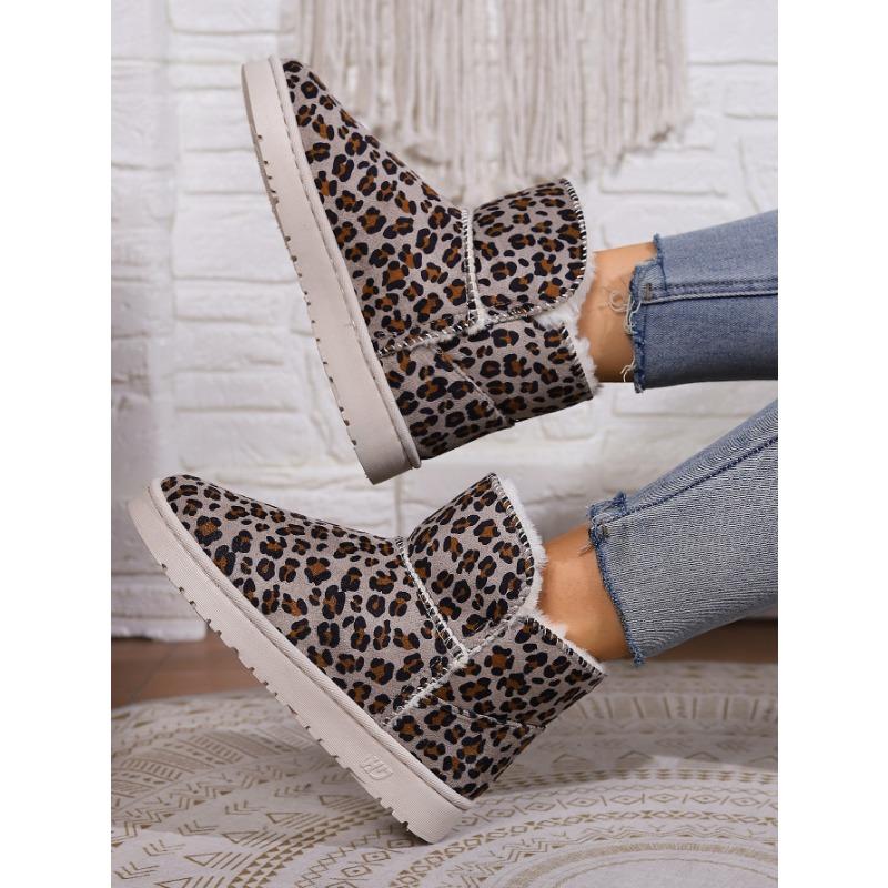 2025 Padded Flat Soft Sole Leopard Winter Padded Extra Thick Leopard Flat Snow Boots Female