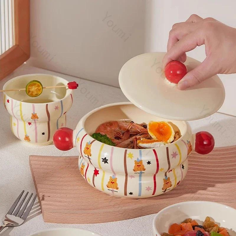 Creative Cute Cartoon Ceramic Bowls High End Unique Dessert Bowl Household Delicious Ramen Bowl Exquisite Tea Set Coffee Cups