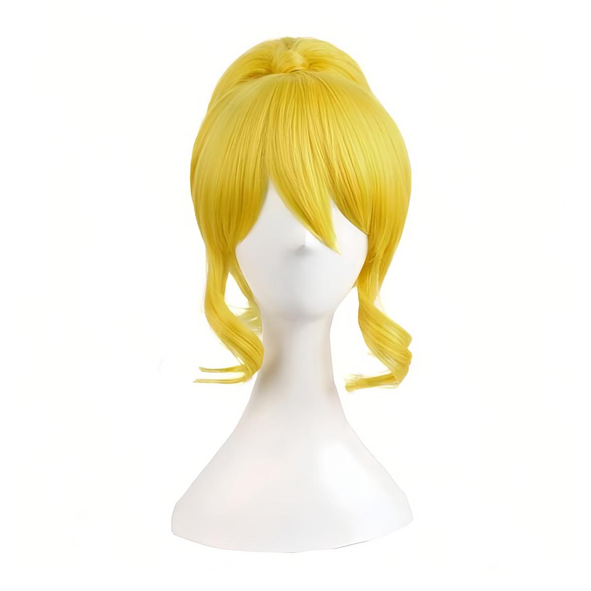 Fel Geel Hoge Paardenstaart Bob Synthetische Pruik Pony Anime Meisje Halloween Conventie Spel Cosplay Schattig Feestkostuum Haardecoratie yellow