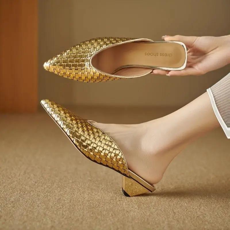 Fashion Woman Mules Slippers Medium Heel Slides New Fashion Sandals Wholesale 2025 Trend H Sandal On Sale Easy Wears 39 Shoes for Women
