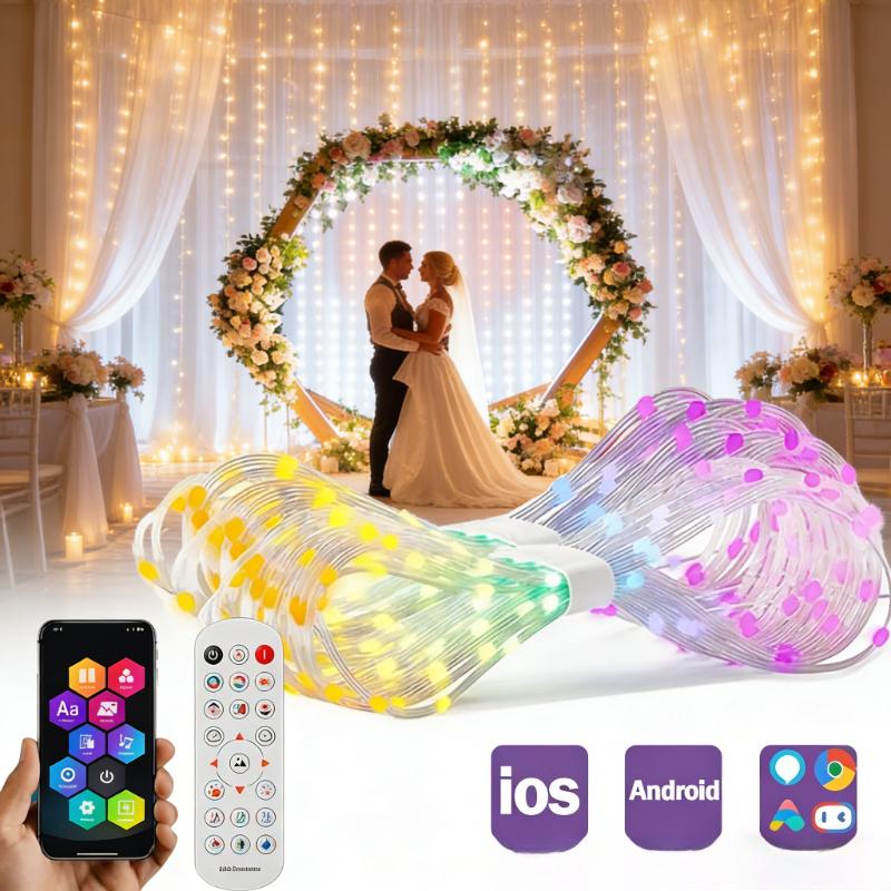 400LEDs Smart Curtain Lights, Bluetooth App RGB Fairy String Lights, DIY Music Sync LED Lights for Window Bedroom Decoration