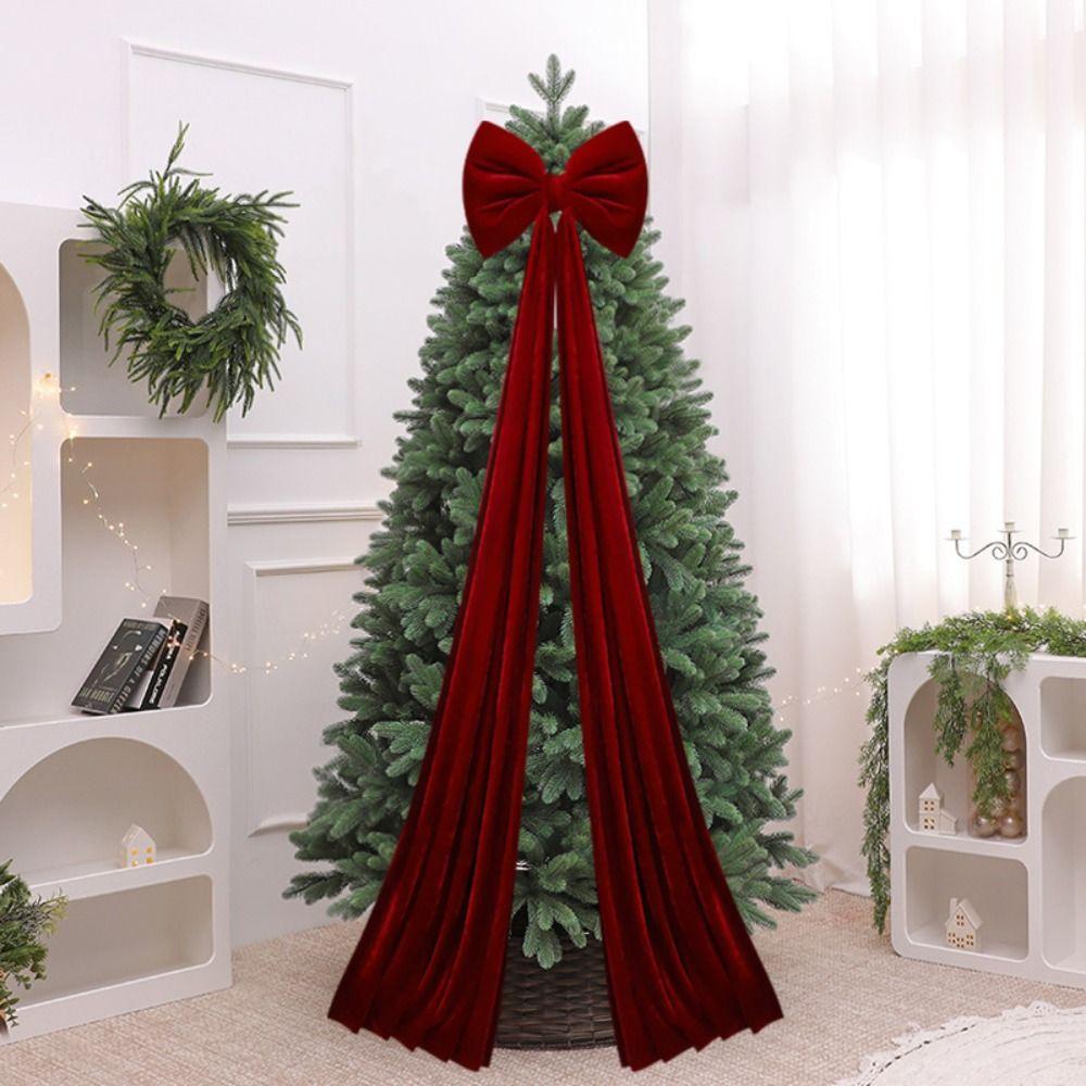Flocked Super Large Christmas Tree Bow Reusable Extended Ribbon Shopping Mall Christmas Tree Bow DIY Christmas Tree Decoration