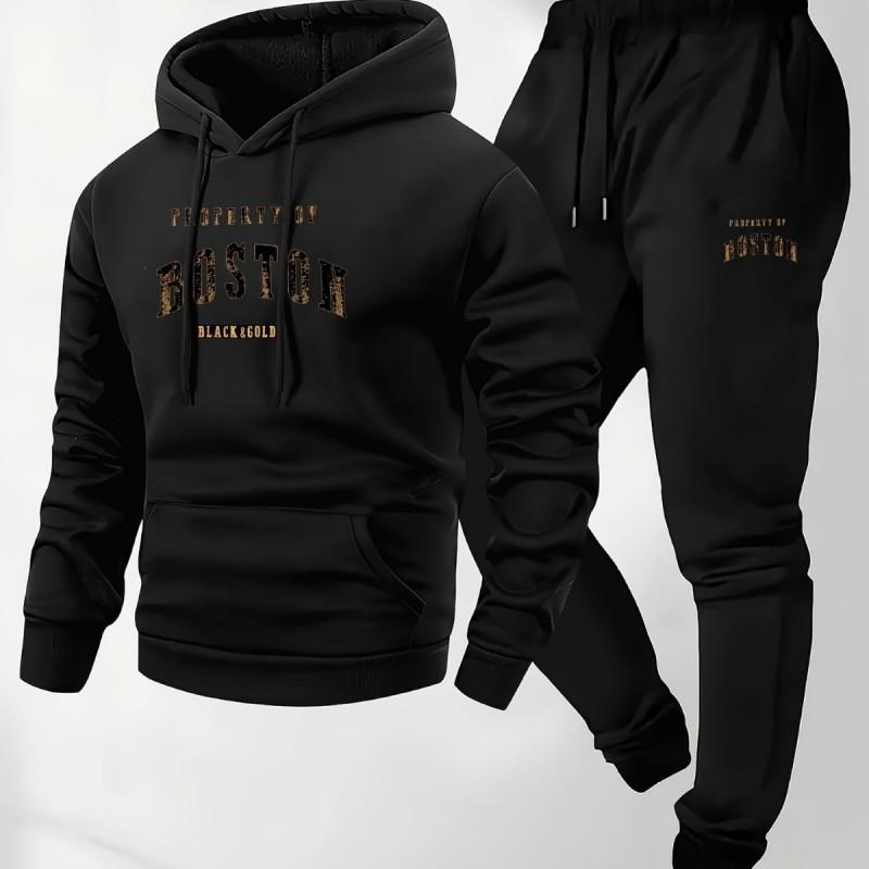 Mens Casual Hooded Long Sleeve Top Matching Jogger Pants Set - Lightweight Comfort Fit Winter