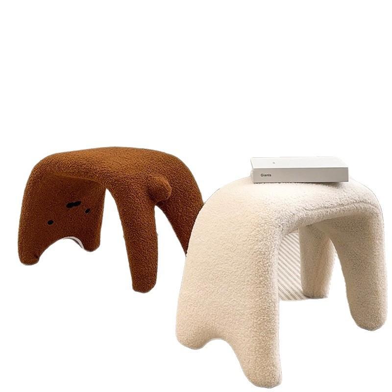 Cute Cat Stool, Household Entrance Shoe Rack Bench, Hallway Sofa Stool, Lamb Fleece Vanity Makeup Stool