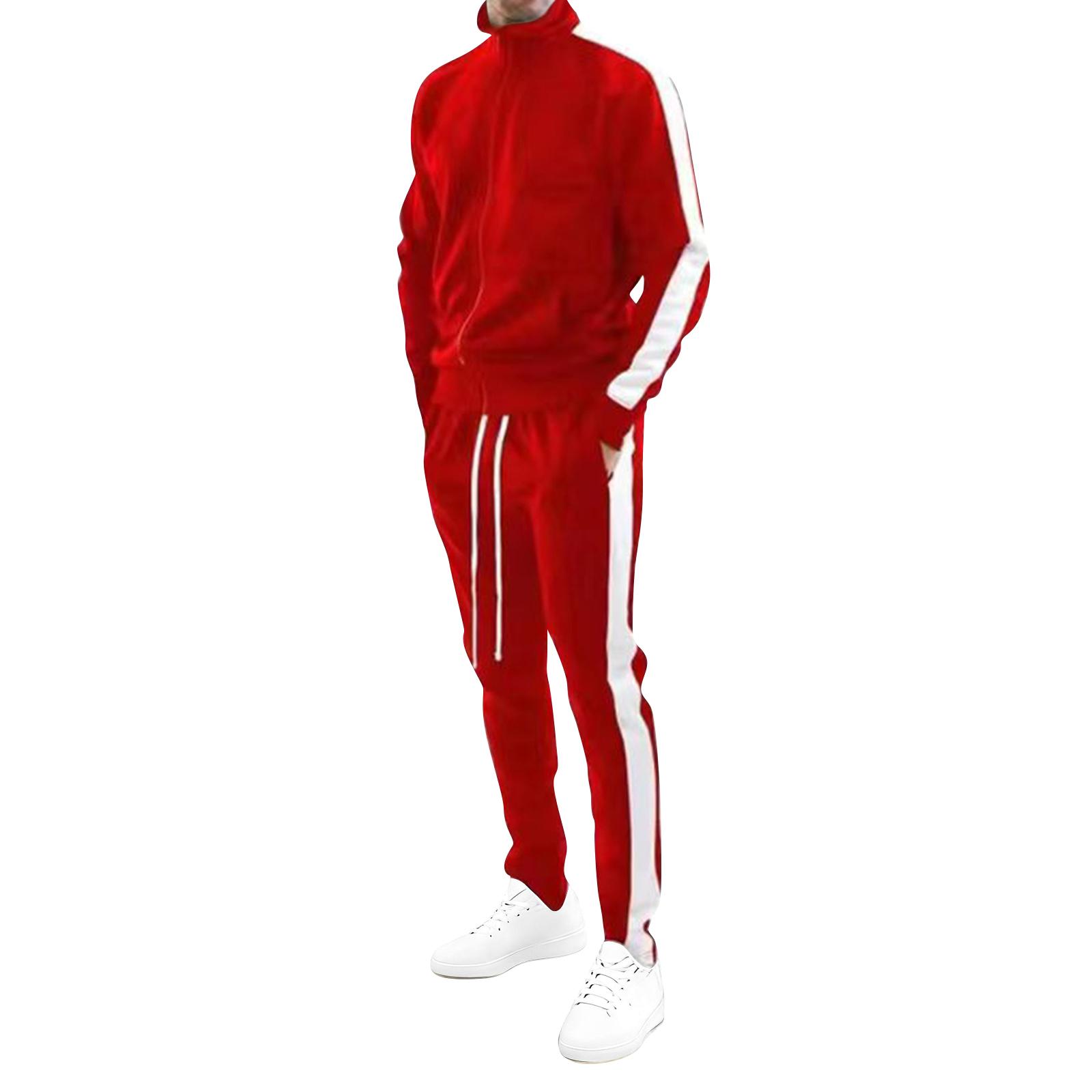

Мужской водолазка Повседневная спортивная одежда Модный костюм Куртка на молнии Брюки Костюм XL красный