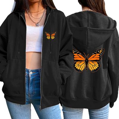 Butterfly Printed Hoodies for Women 2025 Hot Sale Hooded Longsleeve Jackets Autumn Home Outdoor Casual Fashion Ziiper Coats