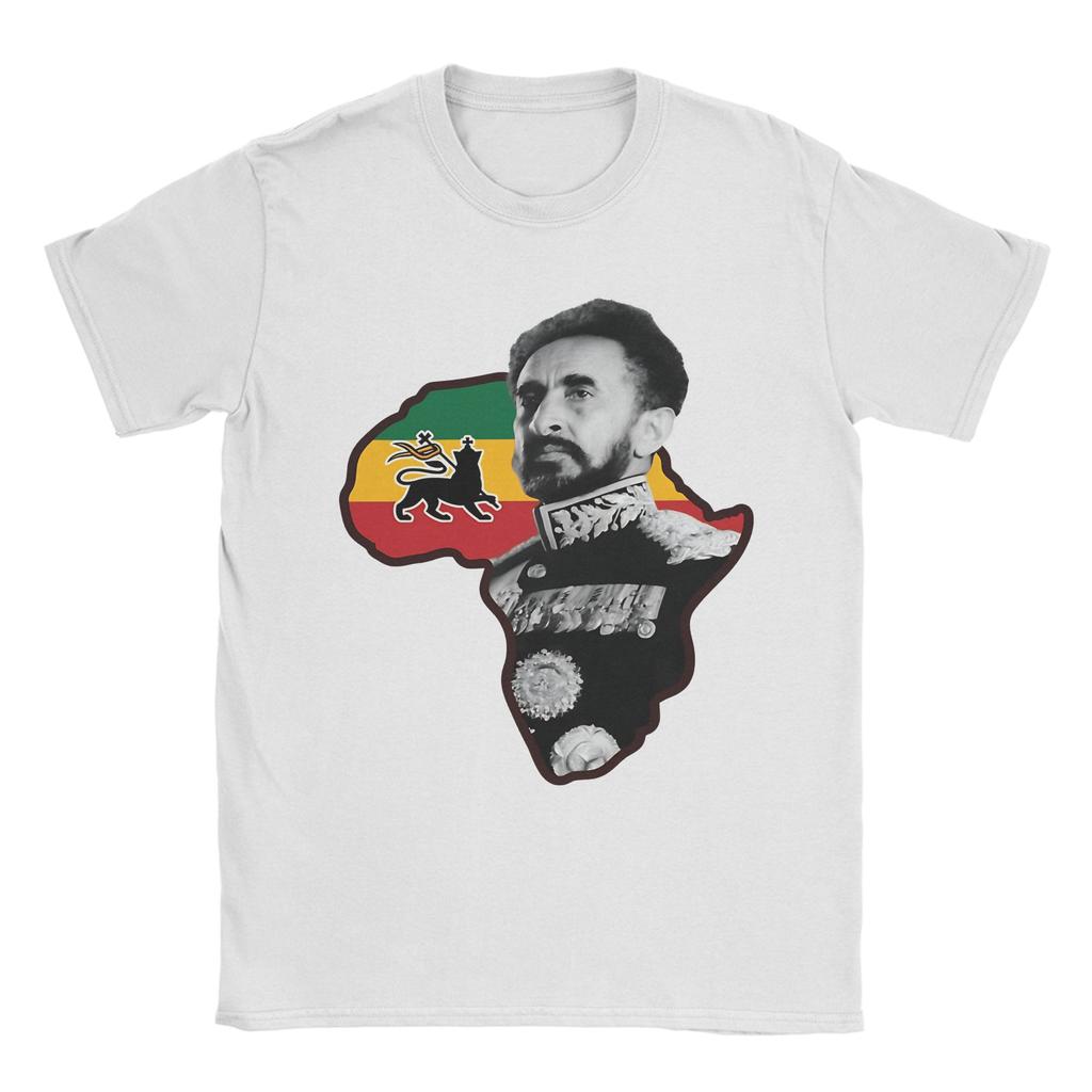 Awesome Haile Selassie I King Of Kings With The African Map T-Shirt Unisex Crew Neck Cotton T Shirts Short Sleeve Tee Shirt Tops