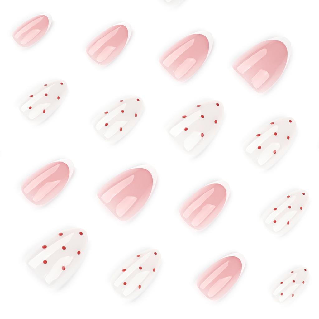 Žhavý prodej mandlový nehet tečkovaný nail art, jednoduchý bílý francouzský nositelný dílek nehtu umělý nehet