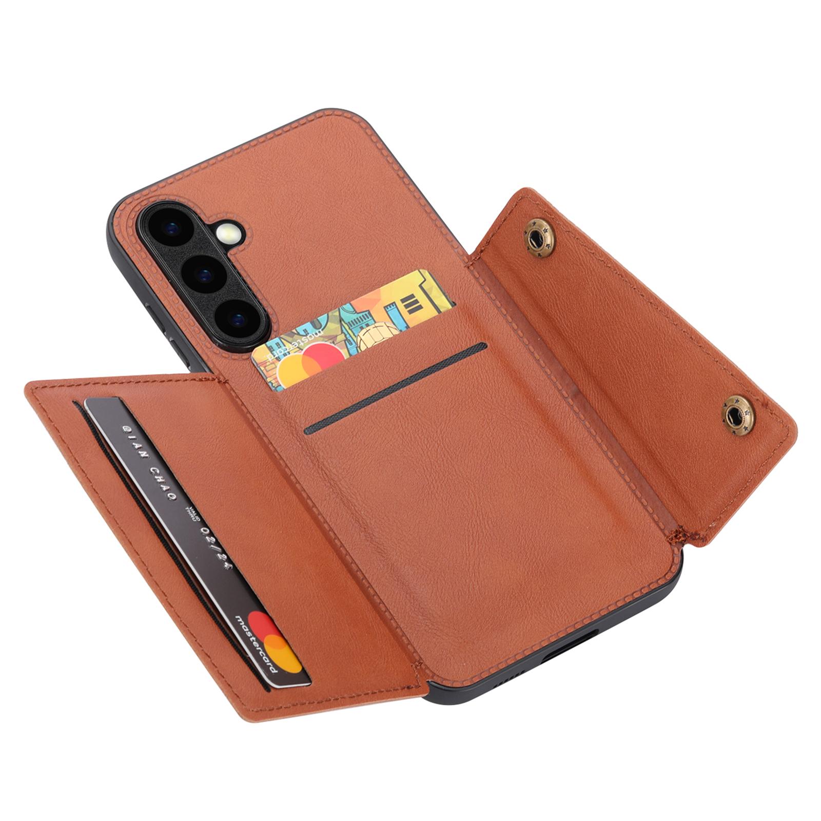 

For Samsung Galaxy S25+ Case Card Slots Kickstand Leather+TPU Phone Cover Brown