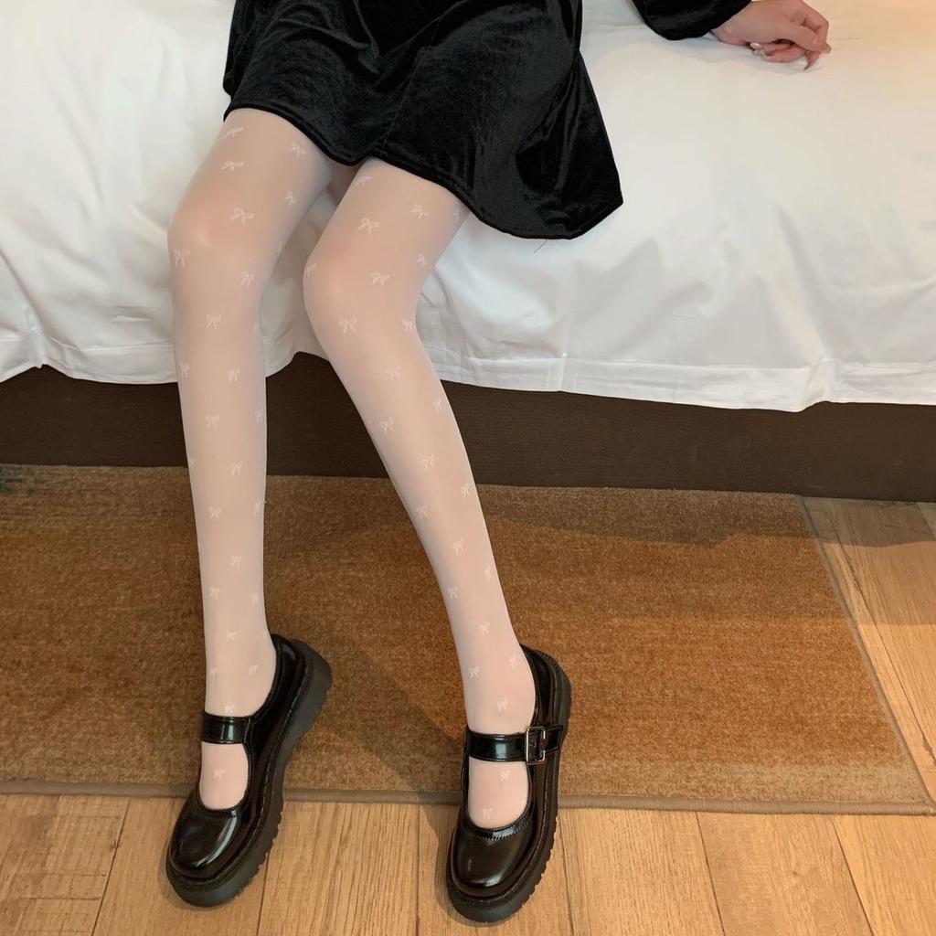 Black Bowknot Stockings Thin Summer Hot Girl Black Silk Jacquard Student Versatile Pantyhose