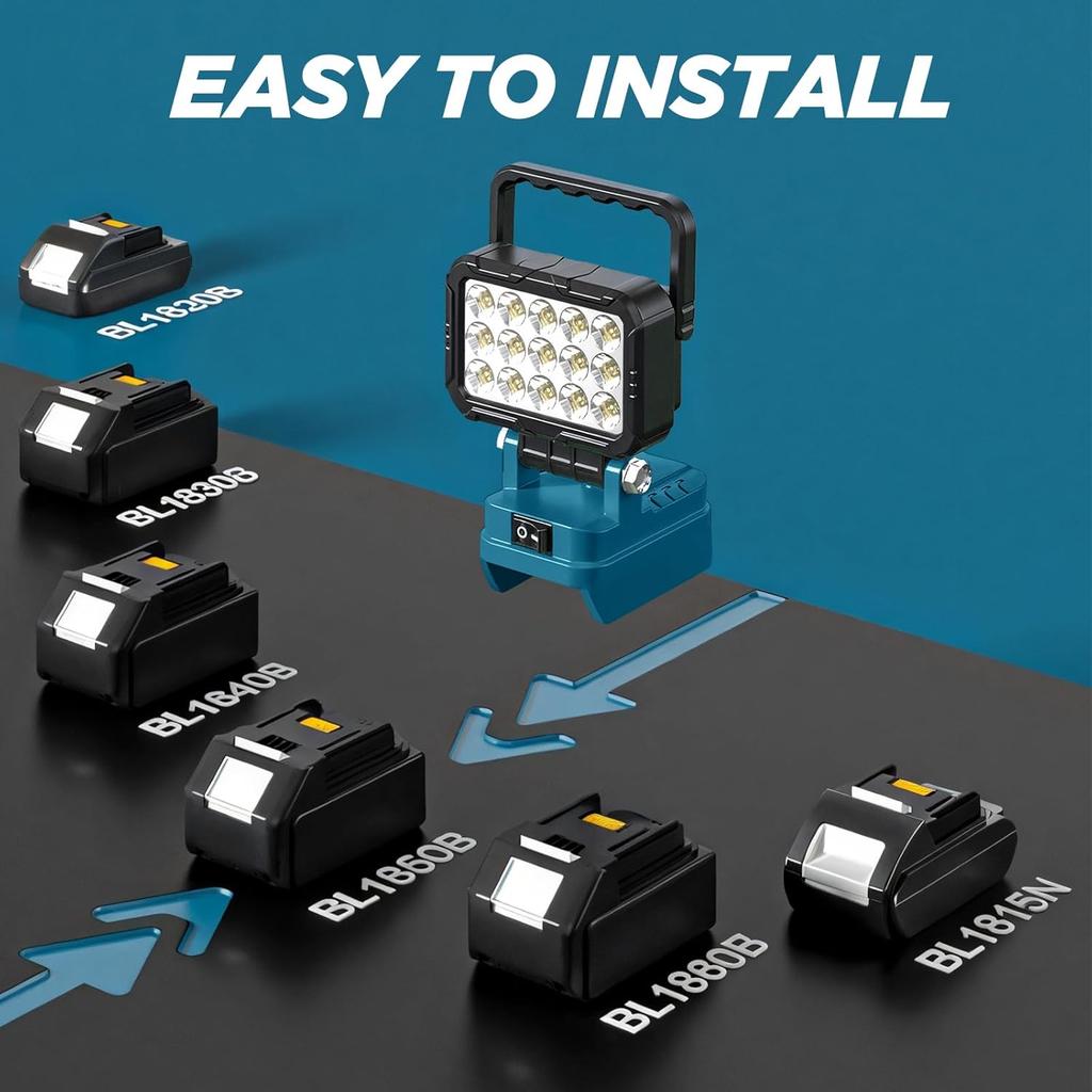 LED Work Light Spotlight with 1 USB Charging Port for Makita 18V Li-ion Battery Electric Torch Light for Camping Outdoor