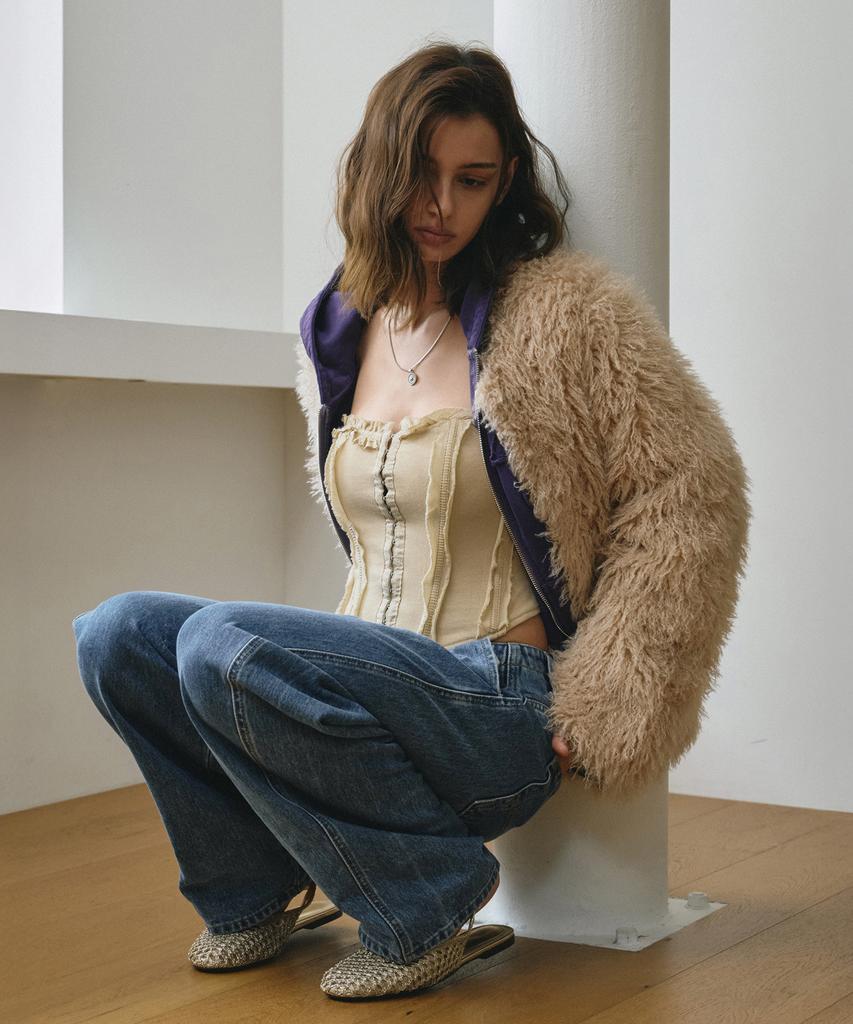 AENE Shaggy Faux Round Fur Jacket