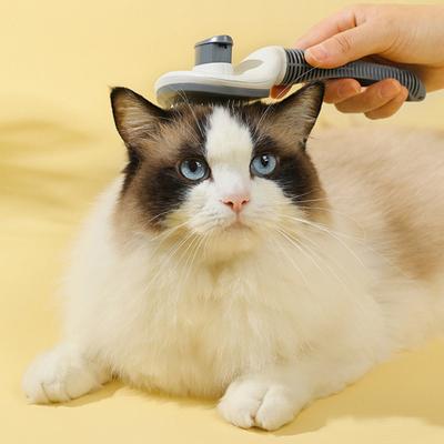 Self-Cleaning Cat Grooming Comb Stainless Steel Teeth Dog Detangling Comb with Anti-Slip Handle Deshedding Brush for Long Short Hair Pets