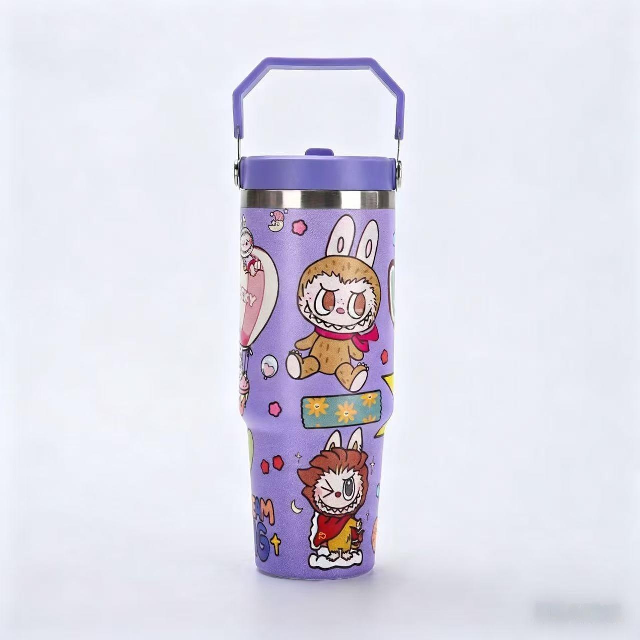 

Cartoon 30oz Car Cup Outdoor 304 Stainless Steel Thermos Cup Single Drink Handle Straw Bingba Cup 30oz