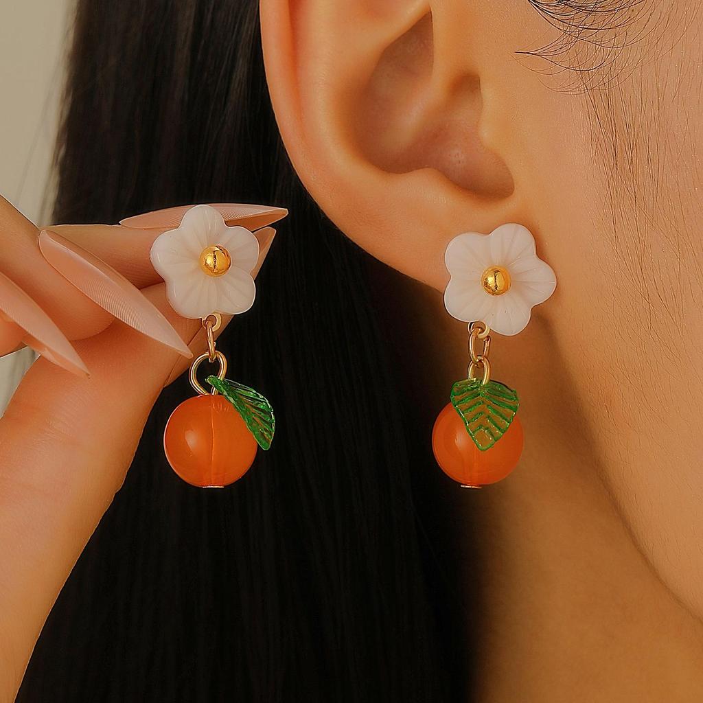 Módní Kreativní Design Sladké Kumquat Oranžové Ovocné Náušnice Pro Ženy