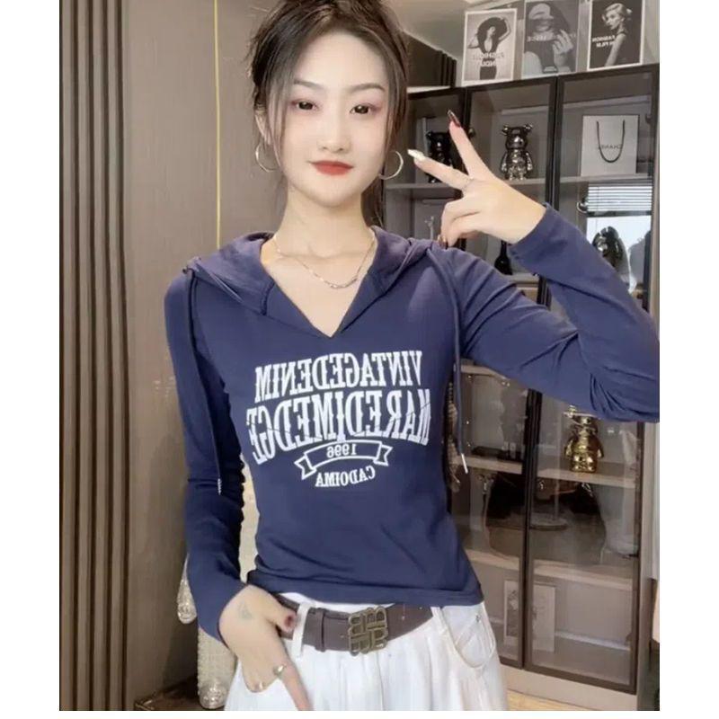 Plus Size American Style Slim Fit Flattering Hooded Printed Long Sleeve T-shirt for Women - 2025 Early Autumn Fashion Top.