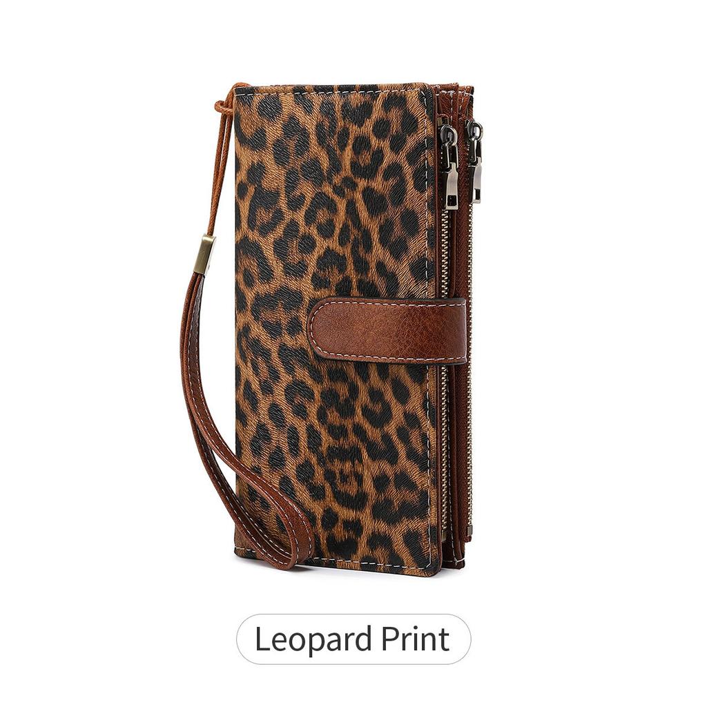 Women's PU Leather Long Wallet with Wrist Strap, Solid Color Zipper Wallet, Multi Card Holder, Casual Daily Clutch Purse