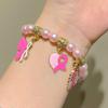 Symbolic Beaded Bracelet For Breast Cancers Awareness Adjustable Design Wristchain Ribbon Wheat Pendant Jewelry