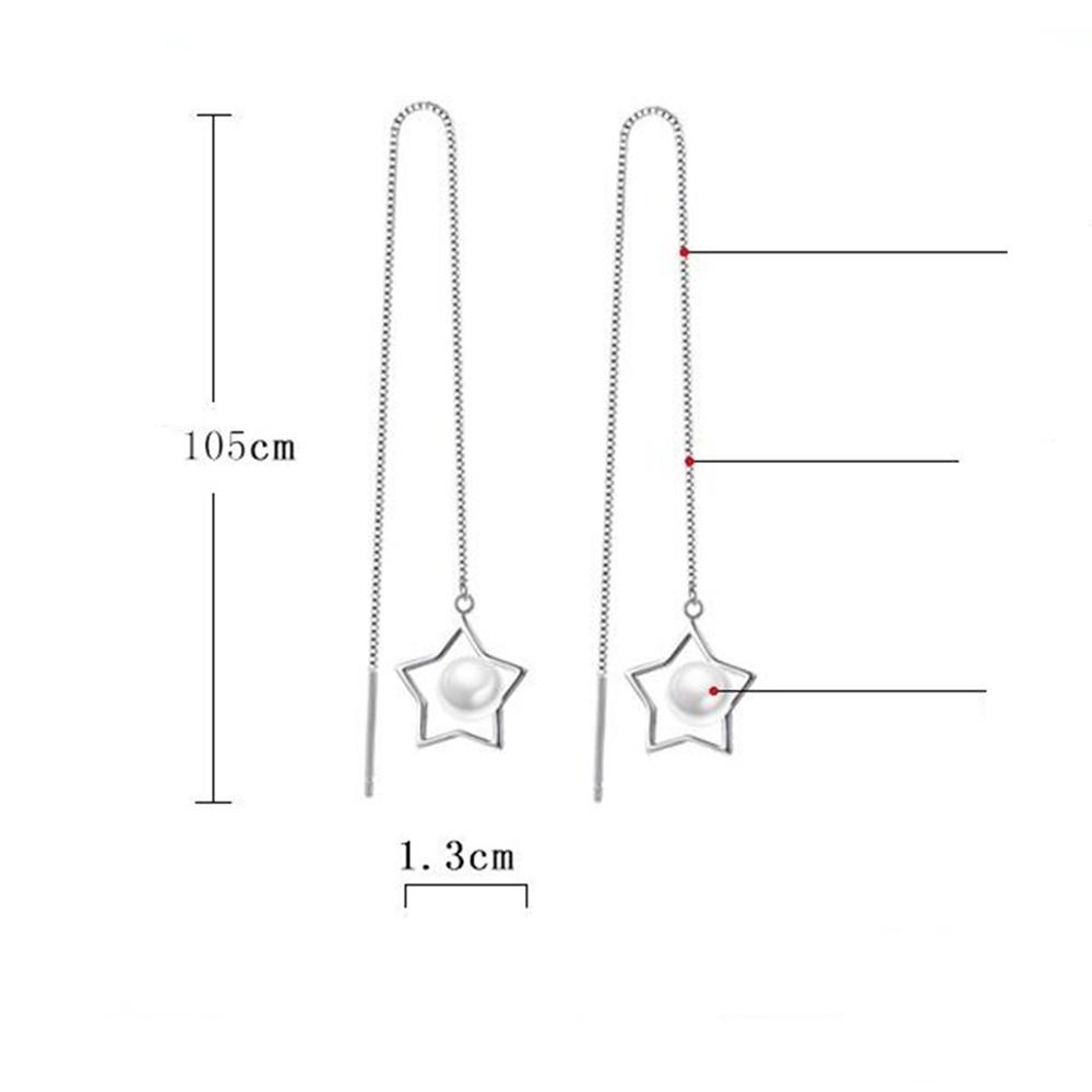 925 Silver Needle New Woman Jewelry Fashion Earrings High Quality Round Pearls Retro Pentagram Long Tassel