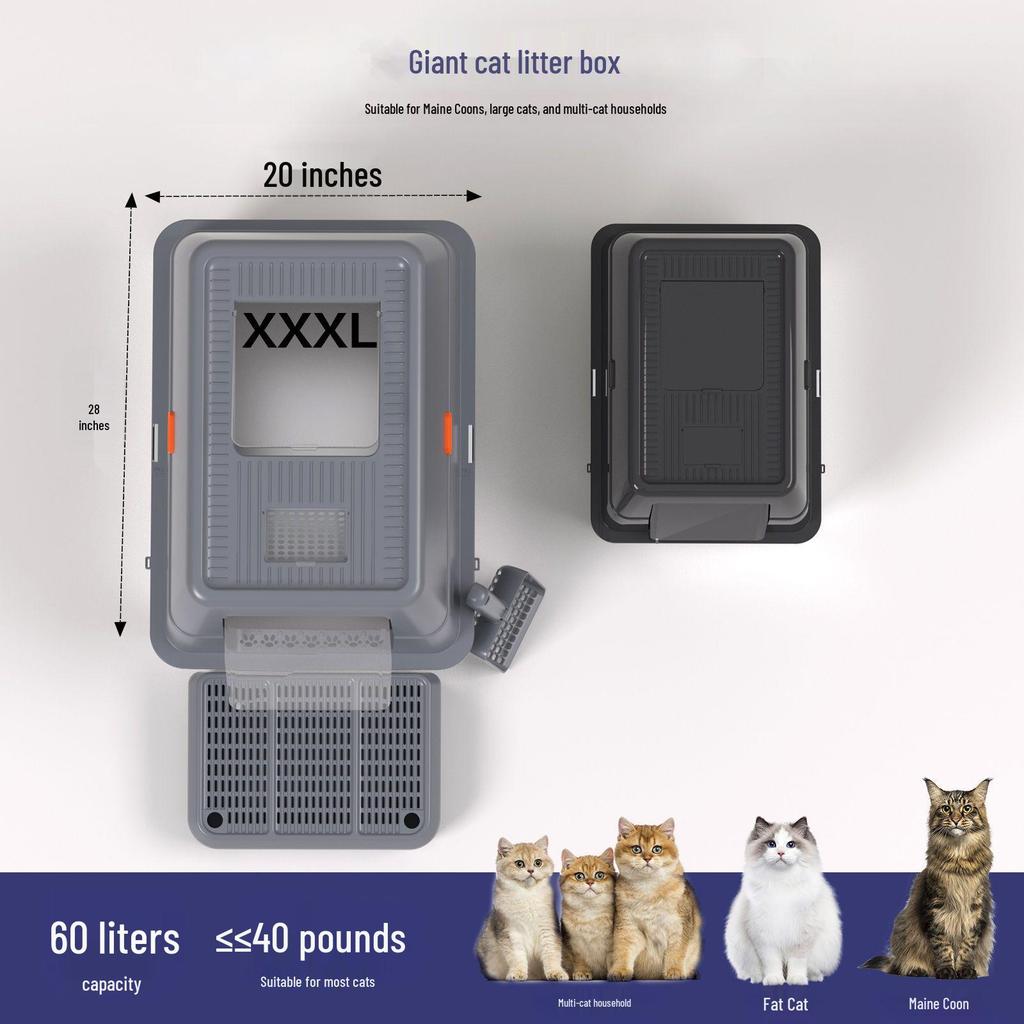 Large Easy-Clean Stainless Steel Cat Litter Box - Anti-Splash and Leak-Proof Enclosure