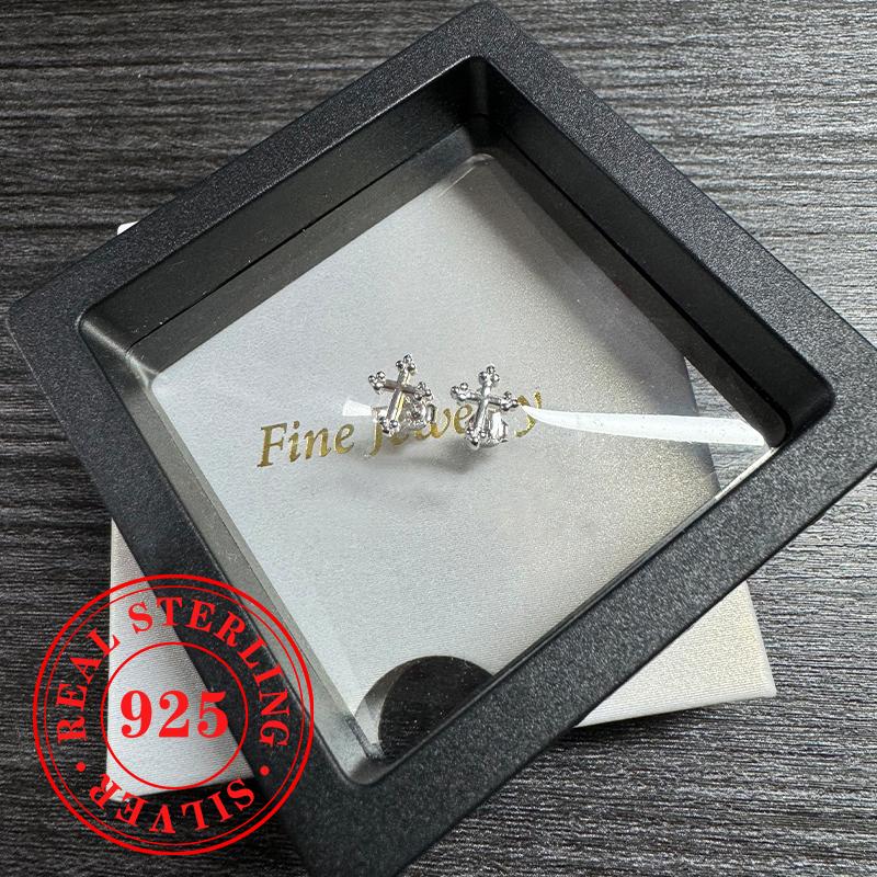 Dainty Cross Stud Earrings for Women  Sterling Silver Glossy Versatile Ear Accessories Delicate Daily Party Jewelry