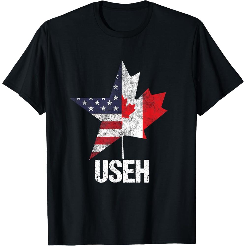Half Canadian American USEH Canada USA Flag United States Cotton Men T Shirt S чёрный
