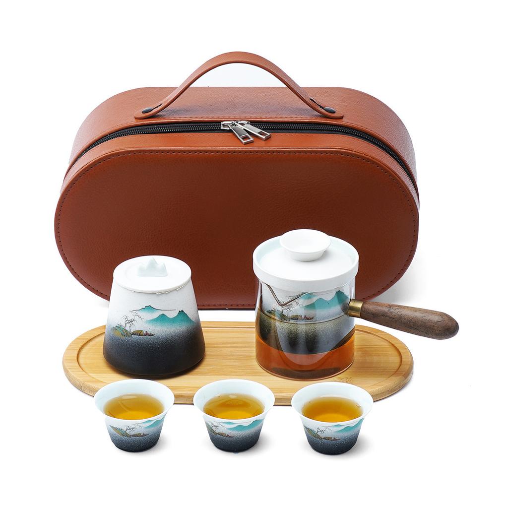 Portable Travel Tea Set for Company Annual Meeting, Quick Tea Cup Small Set, Outdoor and Home Use Kung Fu Tea Cup Teapot Gift